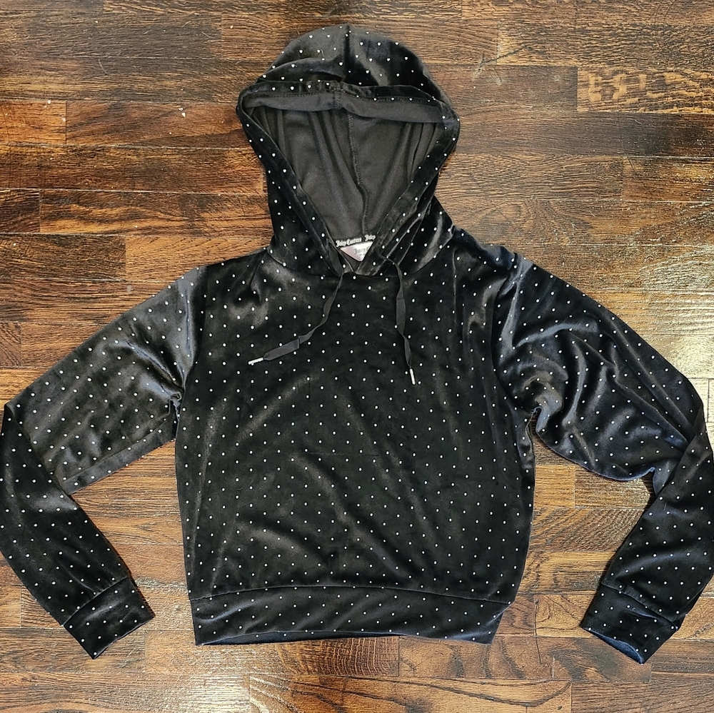 Juicy Couture Cropped Black Velour Studded Hoodie